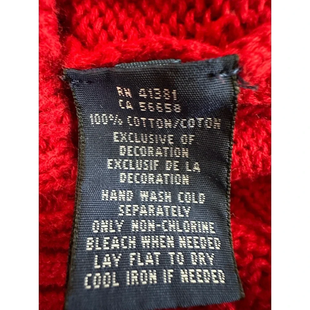 Vintage Ralph Lauren Sweater Mens M Red Cable‎ Knit V-Neck Navy Pony Logo EUC